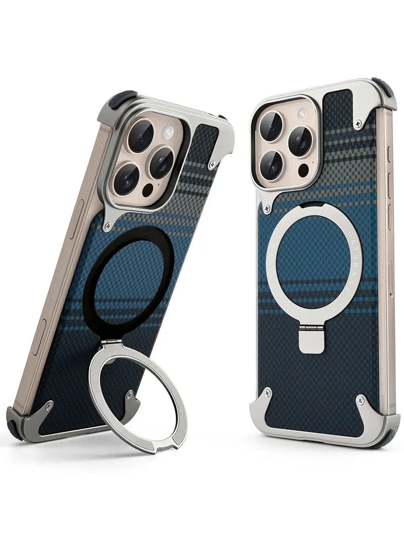 Case Cover for iPhone 16 Pro Max, Magnetic Ring Stand, Carbon Fiber Texture, Shockproof Armor, MagSafe Compatible - Blue - Image 2