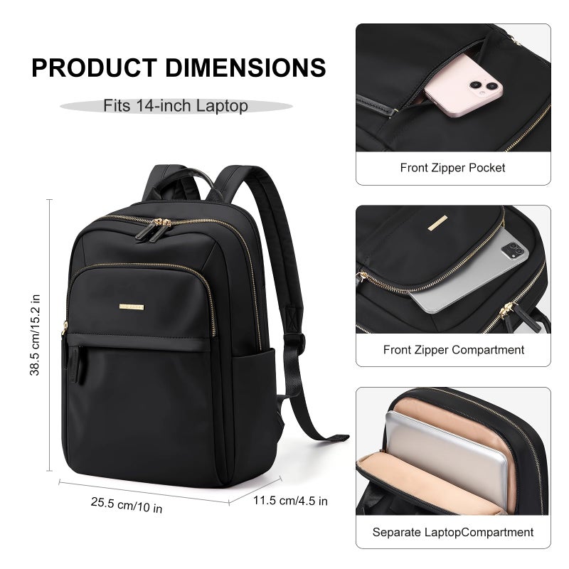 GOLF QUALITY Laptop Backpack for Women Travel Work Commute Casual Daypack Backpack Purse Computer Bags Fit 14 Inch Notebook (Black) - Image 3