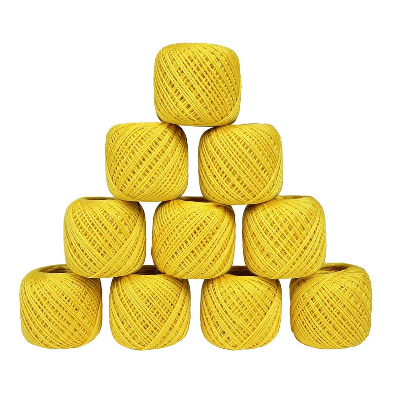 CORIOX Crochet Thread Set Of 10 Ball Crochet Cotton Thread Yarn For Knitting & Craft Making. Size 20 Gram 55 To 60 Mtr Approx (Yellow), 230 Gm - Image 1