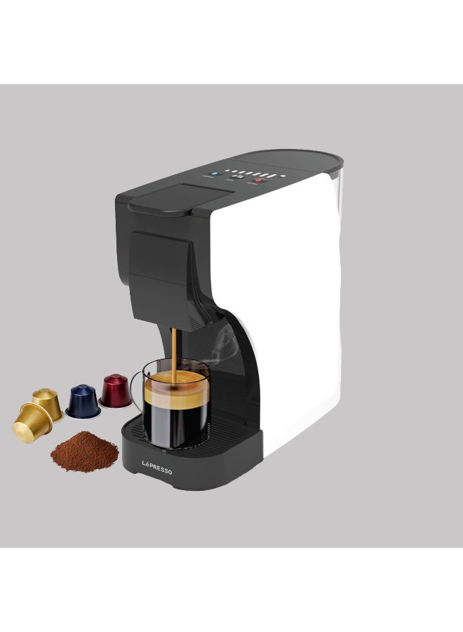 LePRESSO 20 Bar Multi-Capsule Coffee Machine, 1L Water Tank, 1350W Power, Compatible with Nespresso & Dolce Gusto Capsules & Powder Coffee Espresso Machine, Automatic Shutdown, Espresso Maker for Home & Office Use – White - Image 1