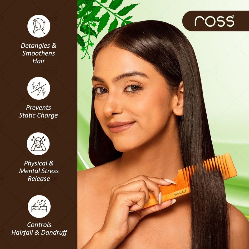 Ross Oil Treated Kacchi Neem Comb,Treated With Neem Oil,Bhringraj & 15+ Herbs,Hair Growth,Anti Hairfall,Dandruff Control|Hair Straightening,Frizz Control Wooden Comb For Men,Women|(Wide Tooth) - Image 5