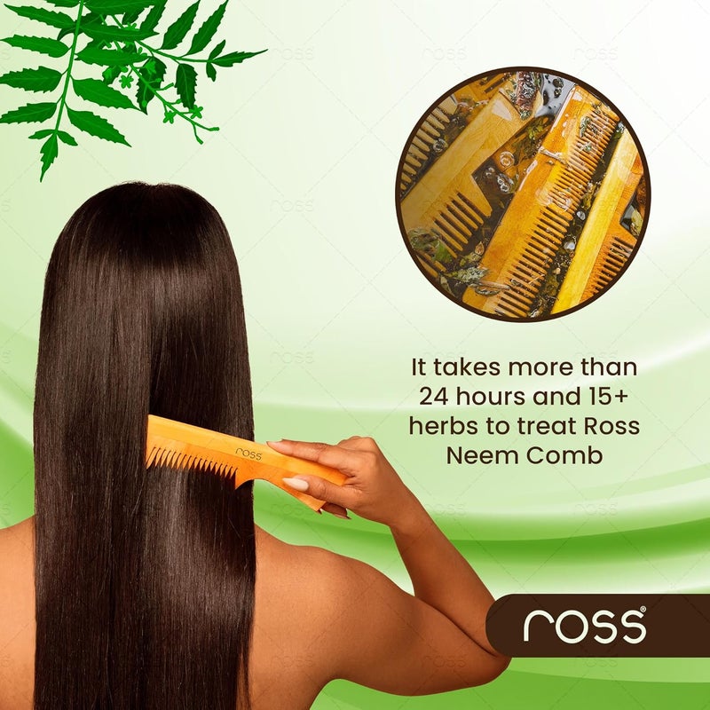 Ross Oil Treated Kacchi Neem Comb,Treated With Neem Oil,Bhringraj & 15+ Herbs,Hair Growth,Anti Hairfall,Dandruff Control|Hair Straightening,Frizz Control Wooden Comb For Men,Women|(Wide Tooth) - Image 3