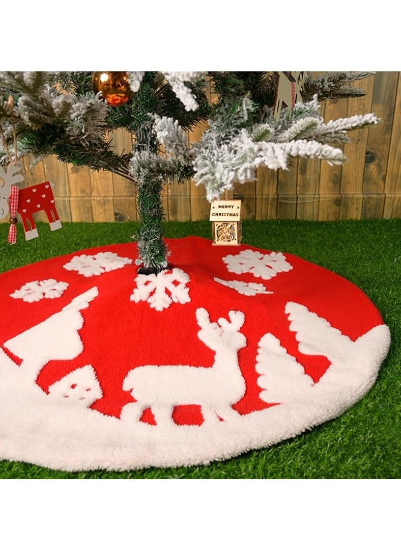 AUTOYSUR Christmas Tree Skirt 48 in/120cm Large White Red Faux Fur Xmas Tree Skirt for Christmas Holiday Home Decorations  - Image 2