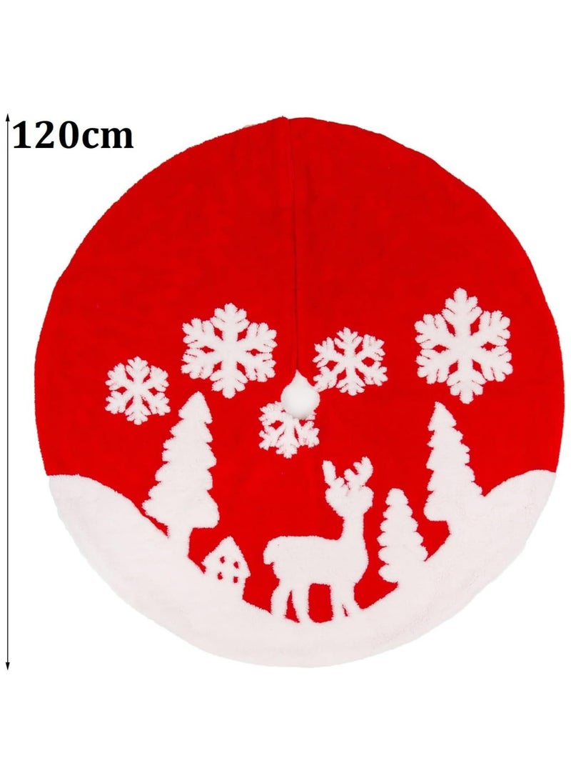 AUTOYSUR Christmas Tree Skirt 48 in/120cm Large White Red Faux Fur Xmas Tree Skirt for Christmas Holiday Home Decorations  - Image 5