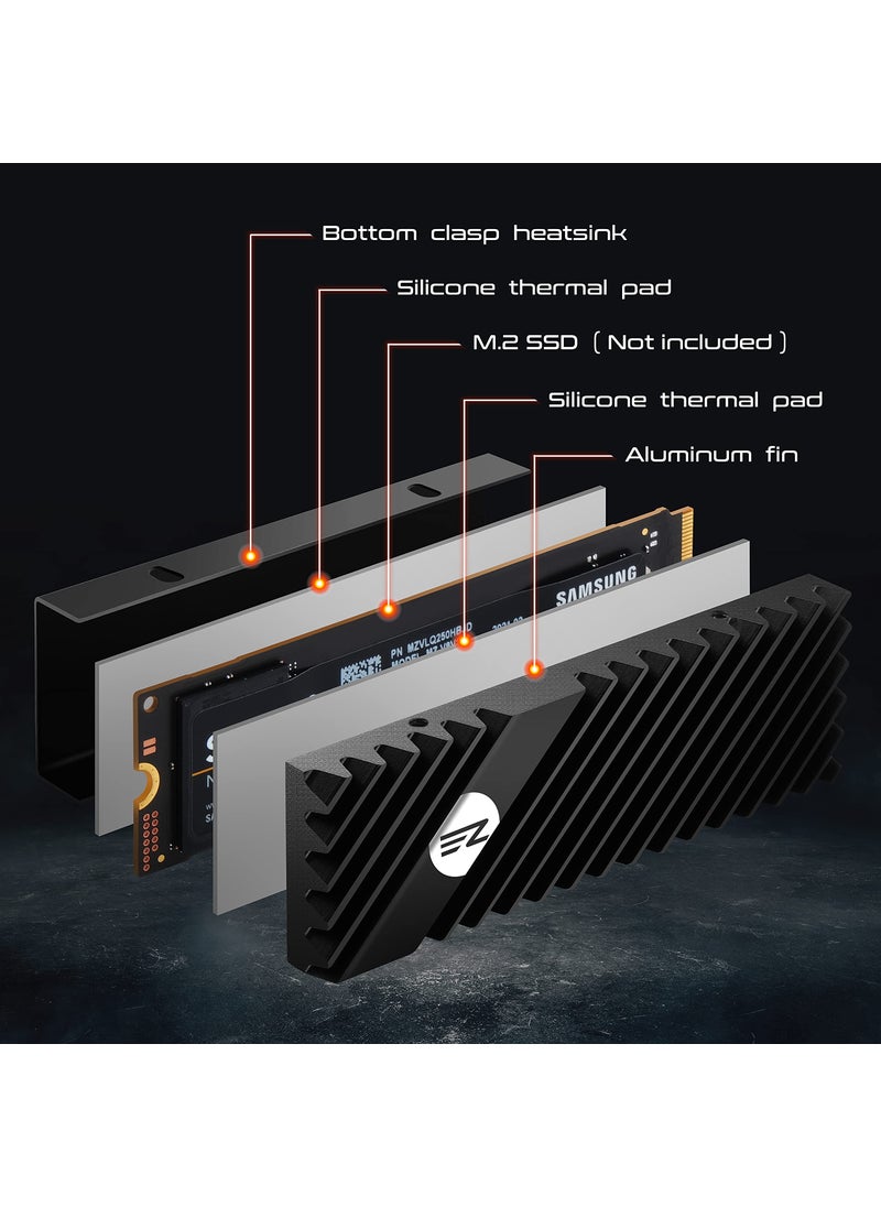 EZDIY-FAB EZDIY-FAB M.2 SSD heatsink 2280, Double-Sided Heat Sink, High Performance SSD Radiator for PC / PS5 for PCIE NVME M.2 SSD or SATA M.2 SSD- Black  - Image 2