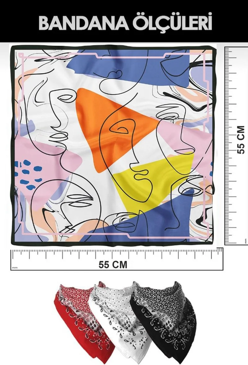 باهلس Women's Orange White Silhouette Patterned Bandana 55X55