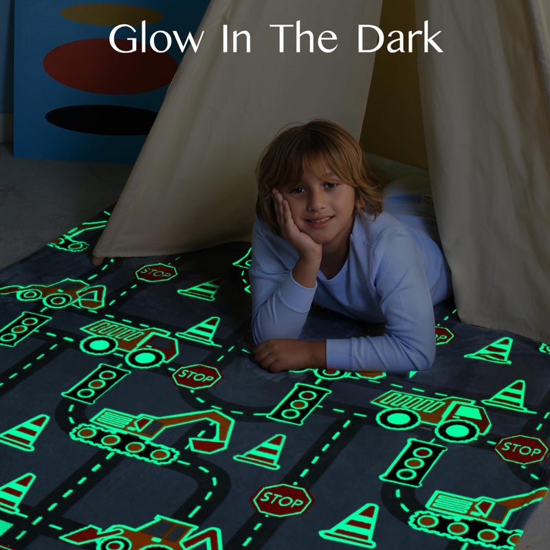 Joiedomi Glow in The Dark Blanket Construction Gifts for Boys Age 2 3 4 5 6 7 8 9 10 11 12 Year Old Boy Gifts, Soft Cozy Flannel Kids Throw Blanket, Birthday Bedroom Decor 50"Ã—60" - Image 2