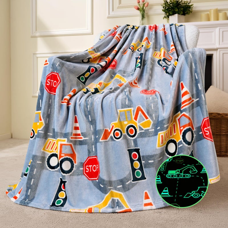 Joiedomi Glow in The Dark Blanket Construction Gifts for Boys Age 2 3 4 5 6 7 8 9 10 11 12 Year Old Boy Gifts, Soft Cozy Flannel Kids Throw Blanket, Birthday Bedroom Decor 50"Ã—60" - Image 1