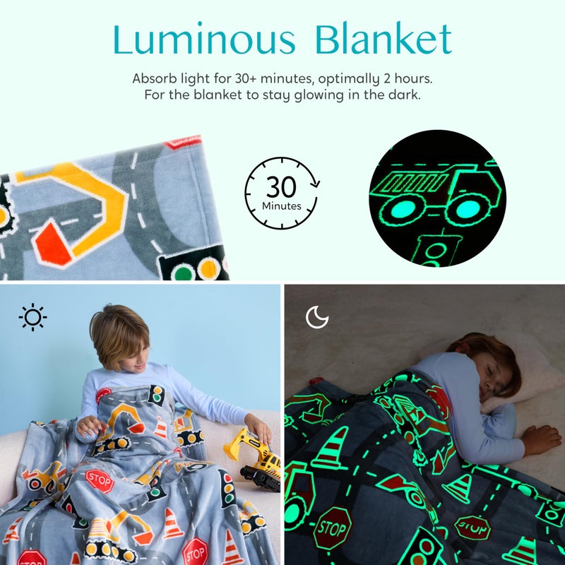 Joiedomi Glow in The Dark Blanket Construction Gifts for Boys Age 2 3 4 5 6 7 8 9 10 11 12 Year Old Boy Gifts, Soft Cozy Flannel Kids Throw Blanket, Birthday Bedroom Decor 50"Ã—60" - Image 3
