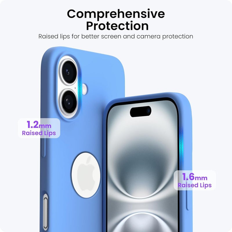 Elzzi Microfiber Logo Cut Cover Compatible for iPhone 16 Case Liquid Silicone Cases Full Body 4 Layer Protective Covers Shockproof Back Cover with High Raised Camera Lips (6.1 inch, Azure Blue) - Image 2