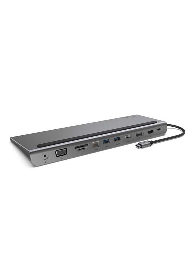 بيلكين موزع Belkin USB-C، قاعدة محول 100 واط متعددة المنافذ 11 في 1 مع 4K HDMI وDP وVGA وUSB-C بتقنية شحن بتمرير التيار و3 USB-A وإيثرنت جيجابت، وSD وMicroSD ومنافذ 3.5 مم لـ MacBook* Pro وAir وXPS والكثير رمادي - Image 2