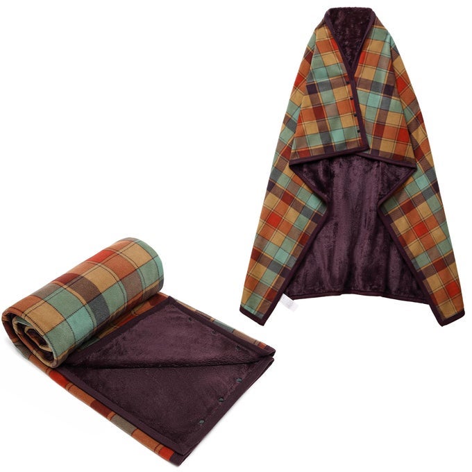 FLEECE WEARABLE BLANKET OVERSIZED COMFY LIGHTWEIGHT LAP BLANKET PONCHO THROW WITH BUTTONS 63X 55MULTICOLOR