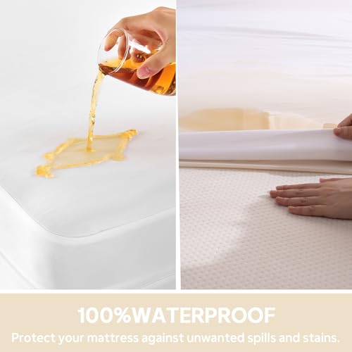 QUWOU Queen Mattress Protector(12’’-16” Depth) – Premium Six-Sided Waterproof Mattress Cover Bed Cover,Zippered Mattress Encasement for Bed, Noiseless Breathable Machine Washable,White - Image 2