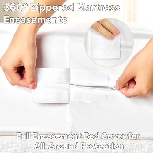 QUWOU Queen Mattress Protector(12’’-16” Depth) – Premium Six-Sided Waterproof Mattress Cover Bed Cover,Zippered Mattress Encasement for Bed, Noiseless Breathable Machine Washable,White - Image 4