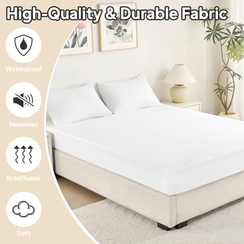 QUWOU Queen Mattress Protector(12’’-16” Depth) – Premium Six-Sided Waterproof Mattress Cover Bed Cover,Zippered Mattress Encasement for Bed, Noiseless Breathable Machine Washable,White - Image 3