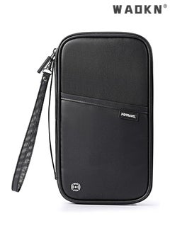 WAOKN Wallet, Family Passport and Document Holder, RFID Blocking Travel Document Holder Organiser Waterproof Passport Wallet for Women Men for ID Card Credit Cards Flight Tickets Money Coins Phone-Black  - Image 1