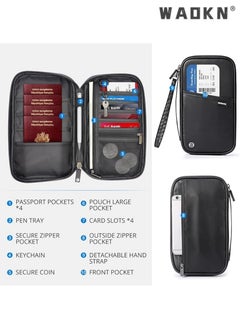 WAOKN Wallet, Family Passport and Document Holder, RFID Blocking Travel Document Holder Organiser Waterproof Passport Wallet for Women Men for ID Card Credit Cards Flight Tickets Money Coins Phone-Black  - Image 4