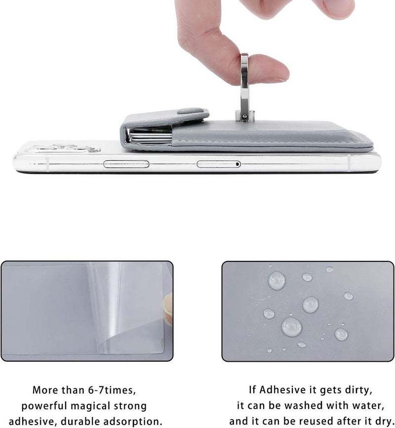 YUNCE RFID Card Holder & Ring Stand for iPhone, Android, All Smartphones - Light Grey - Image 4
