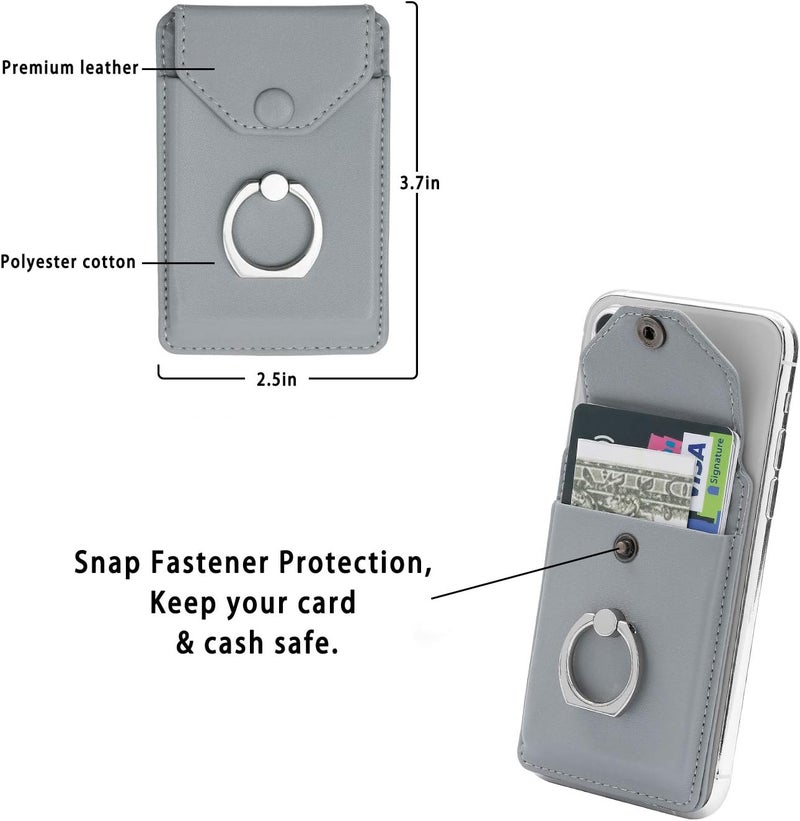 YUNCE RFID Card Holder & Ring Stand for iPhone, Android, All Smartphones - Light Grey - Image 2