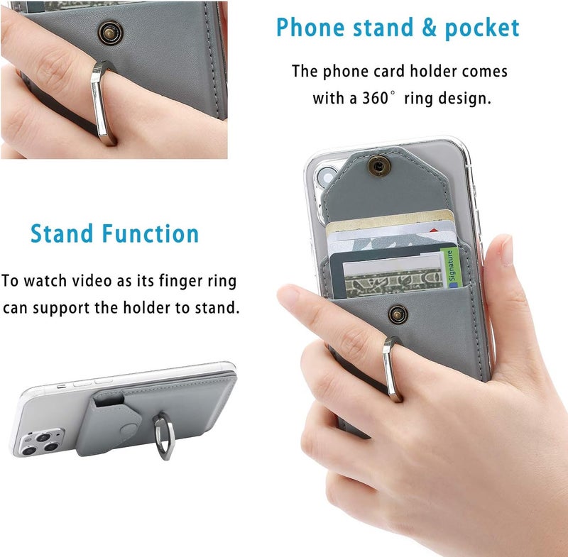 YUNCE RFID Card Holder & Ring Stand for iPhone, Android, All Smartphones - Light Grey - Image 3