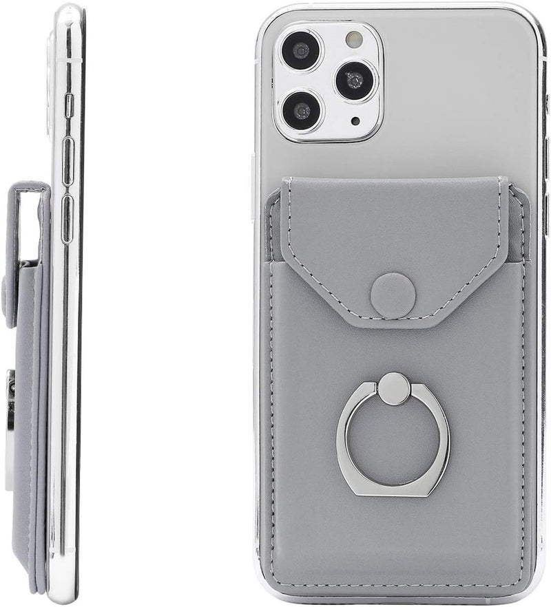YUNCE RFID Card Holder & Ring Stand for iPhone, Android, All Smartphones - Light Grey - Image 1