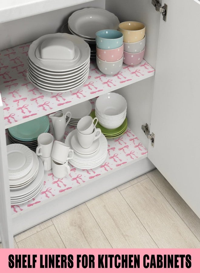 Kathfly Pink Bow Shelf and Drawer Liner for Kitchen Cabinets Refrigerator Liner Non-Adhesive Waterproof Fridge Cupboard Mat for Home Kitchen Table Decoration Easy to Clean 12 x 118 Inch - Image 3