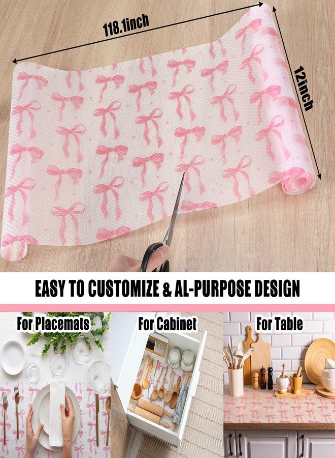 Kathfly Pink Bow Shelf and Drawer Liner for Kitchen Cabinets Refrigerator Liner Non-Adhesive Waterproof Fridge Cupboard Mat for Home Kitchen Table Decoration Easy to Clean 12 x 118 Inch - Image 2