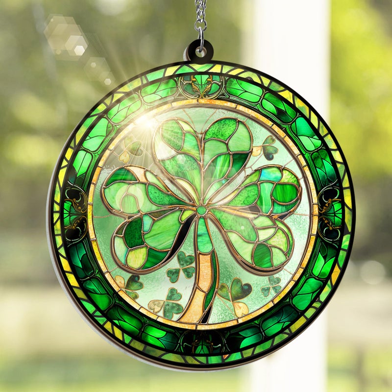 FLAGWIX St Patricks Day Decorations - Hanging Suncatcher 6 in, Shamrock St Patricks Day Decorations, Irish Suncatcher for Home Garden Decor - Irish Gifts for Women Men, Spiritual Gifts for Mom Grandma - Image 1