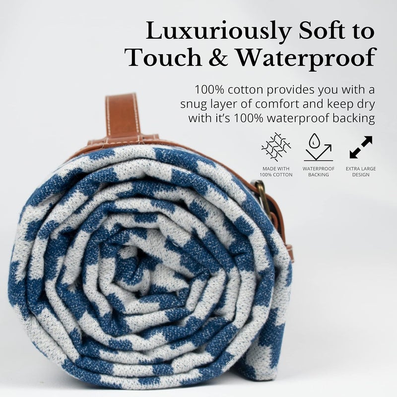 Komorebi Extra Large Picnic Blanket - 78” x 59” - Waterproof Outdoor Blanket, Foldable & Portable Sandproof Beach Blanket - Blue Travel Mat with Soft Cotton & Carry Handle - Image 3