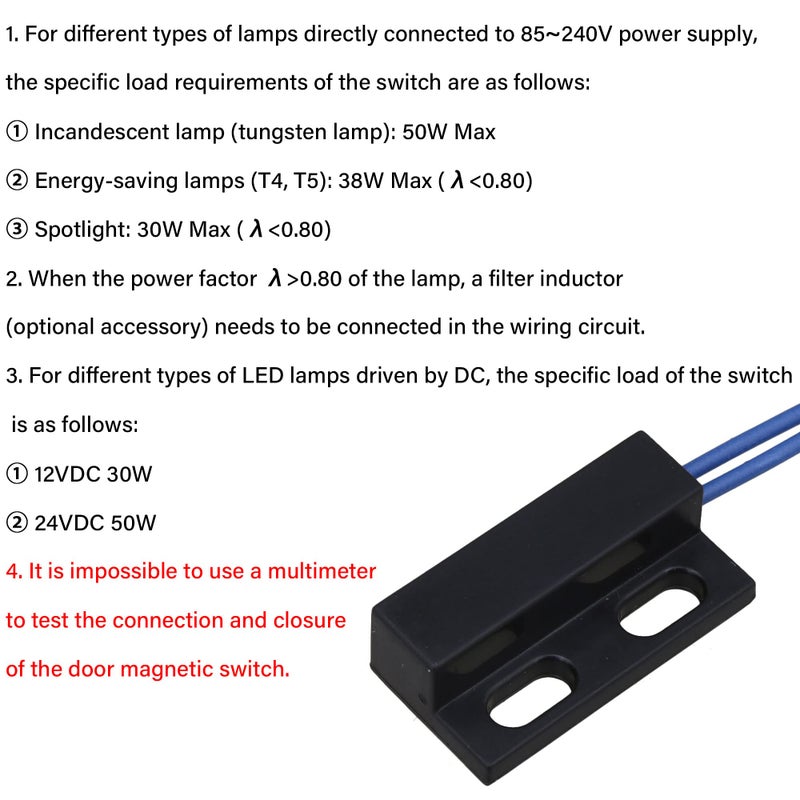 Bstinay AC110-220V Door Window Reed Switch Black Normally Open Magnetic Door Contacts Switch - Image 3