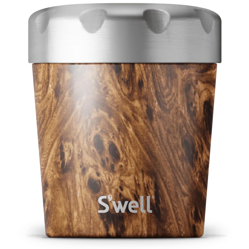 S'well Swell Stainless Steel Ice Cream Chiller 16oz Teakwood Triple Layered Vacuum Insulated Container Keeps Ice Cream Frozen For Up To Four Hours BPA Free 