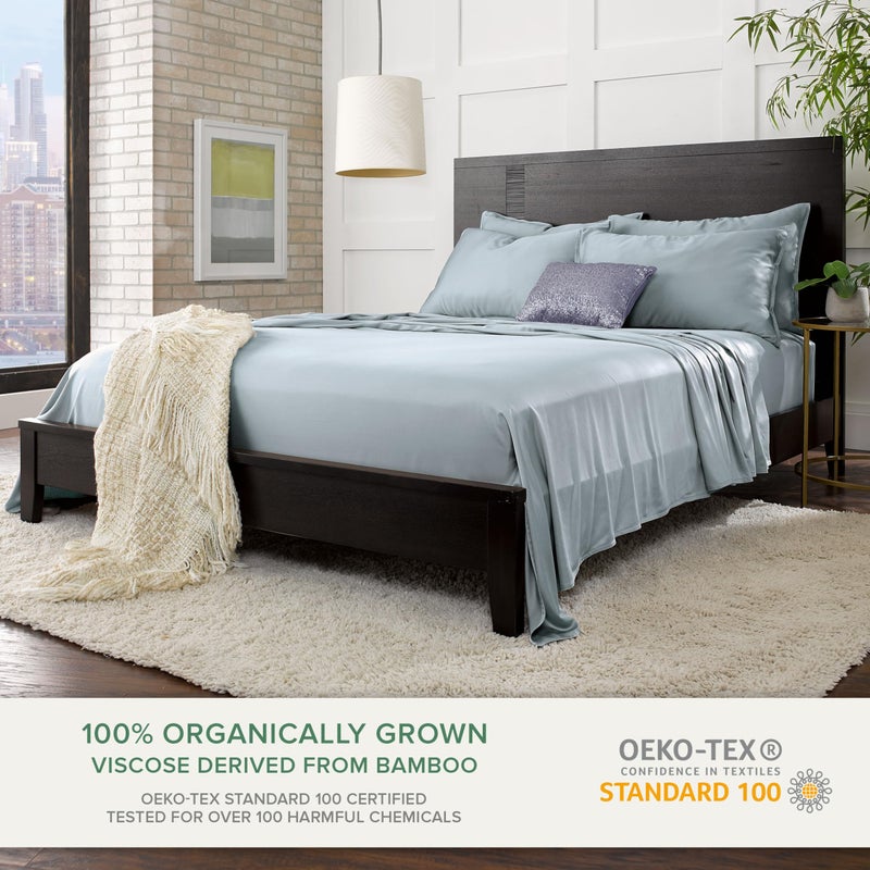 Pure Bamboo Twin Sheets by Pure Bamboo  Genuine 100% Organic Viscose Derived from Bamboo Bed Sheet Set  Luxuriously Soft & Cooling  Double Stitching  Lifetime Quality Promise (Twin  Sterling Blue)  - Image 2