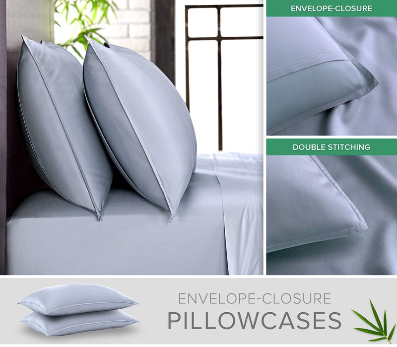Pure Bamboo Twin Sheets by Pure Bamboo  Genuine 100% Organic Viscose Derived from Bamboo Bed Sheet Set  Luxuriously Soft & Cooling  Double Stitching  Lifetime Quality Promise (Twin  Sterling Blue)  - Image 3