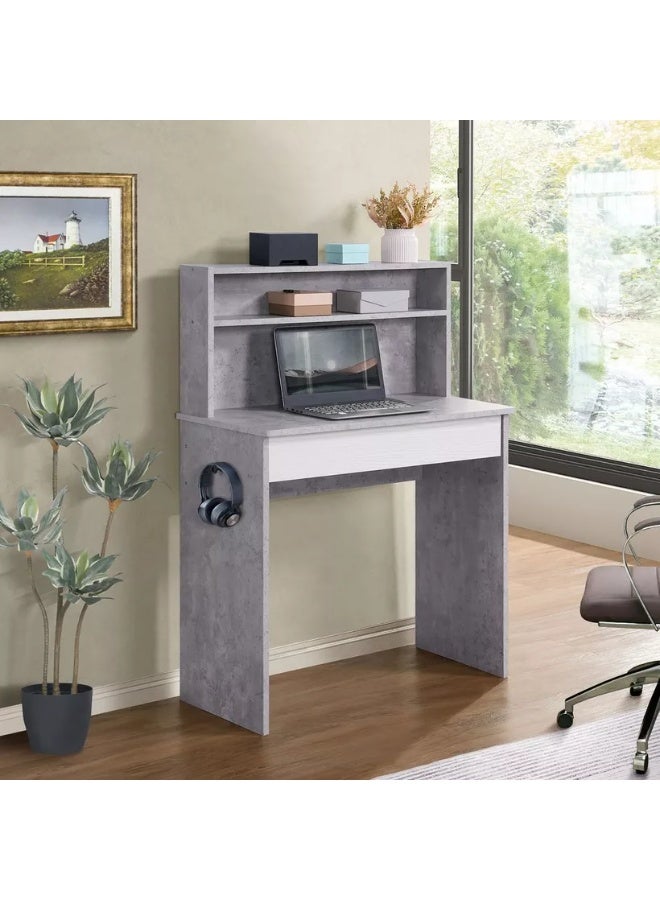 Home Box مكتب دراسة رمادي مدمج مع رف علوي للمنزل - Image 1