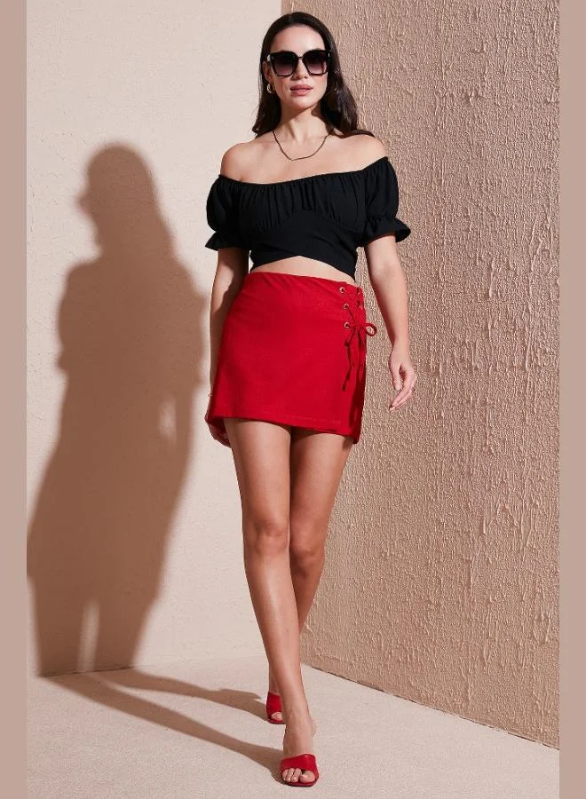 Lela Lela Stretch Tied Slim Fit High Waist Mini Shorts Skirt Women's SHORTS SKIRT 5865745