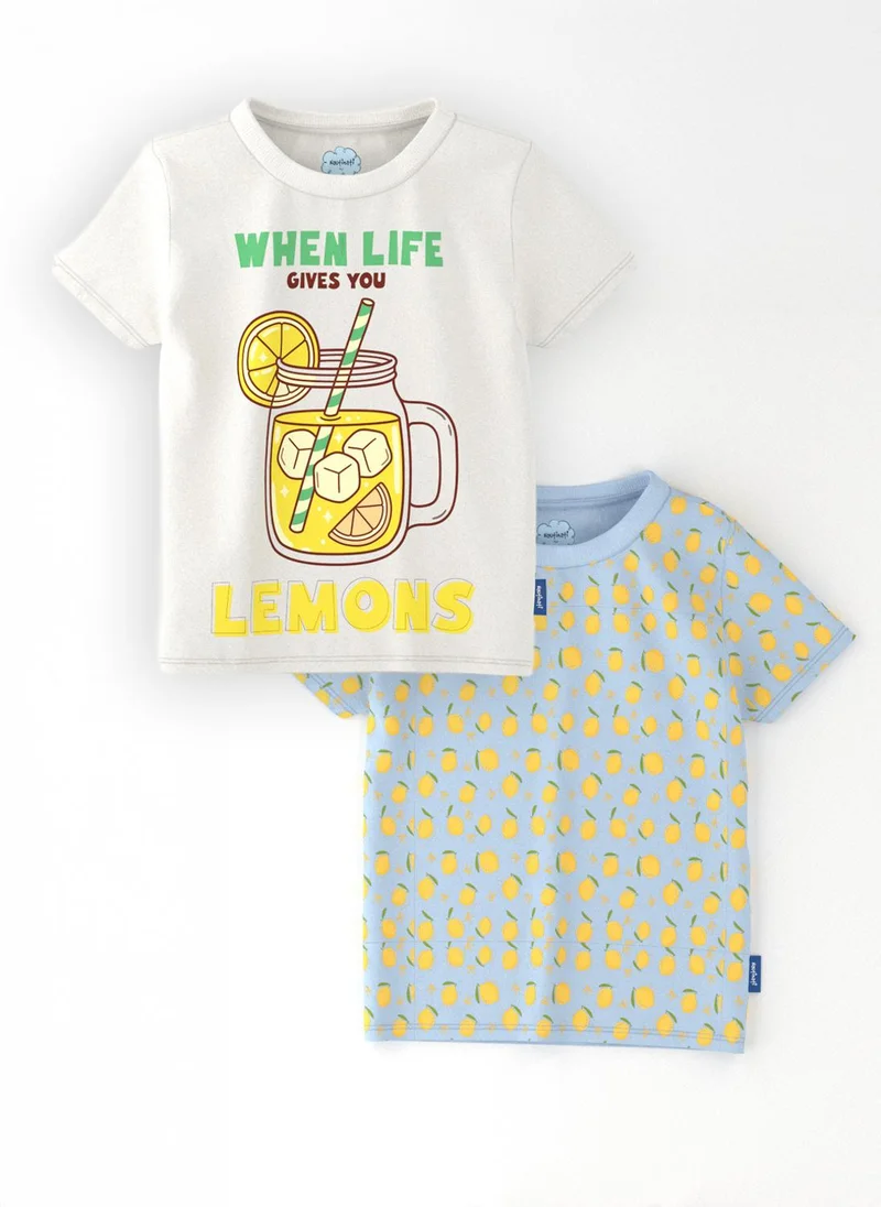 Nautinati Nautinati Girls’ Mango and Lemon Print Cotton T-shirts | Pack of 2 T-shirts for 2 to 10 Years