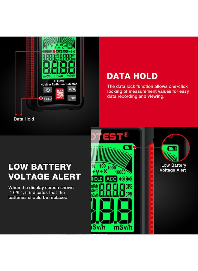HABOTEST - HT629 Nuclear Radiation Detector Geiger Counter X-ray Y-ray β-ray Detector LCD Display Marble Radioactivity Tester Personal Dosimeter - Image 1