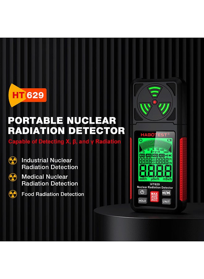 HABOTEST - HT629 Nuclear Radiation Detector Geiger Counter X-ray Y-ray β-ray Detector LCD Display Marble Radioactivity Tester Personal Dosimeter - Image 1