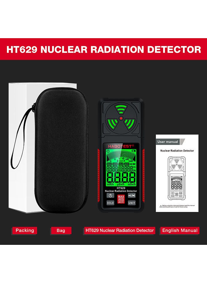 HABOTEST - HT629 Nuclear Radiation Detector Geiger Counter X-ray Y-ray β-ray Detector LCD Display Marble Radioactivity Tester Personal Dosimeter - Image 1