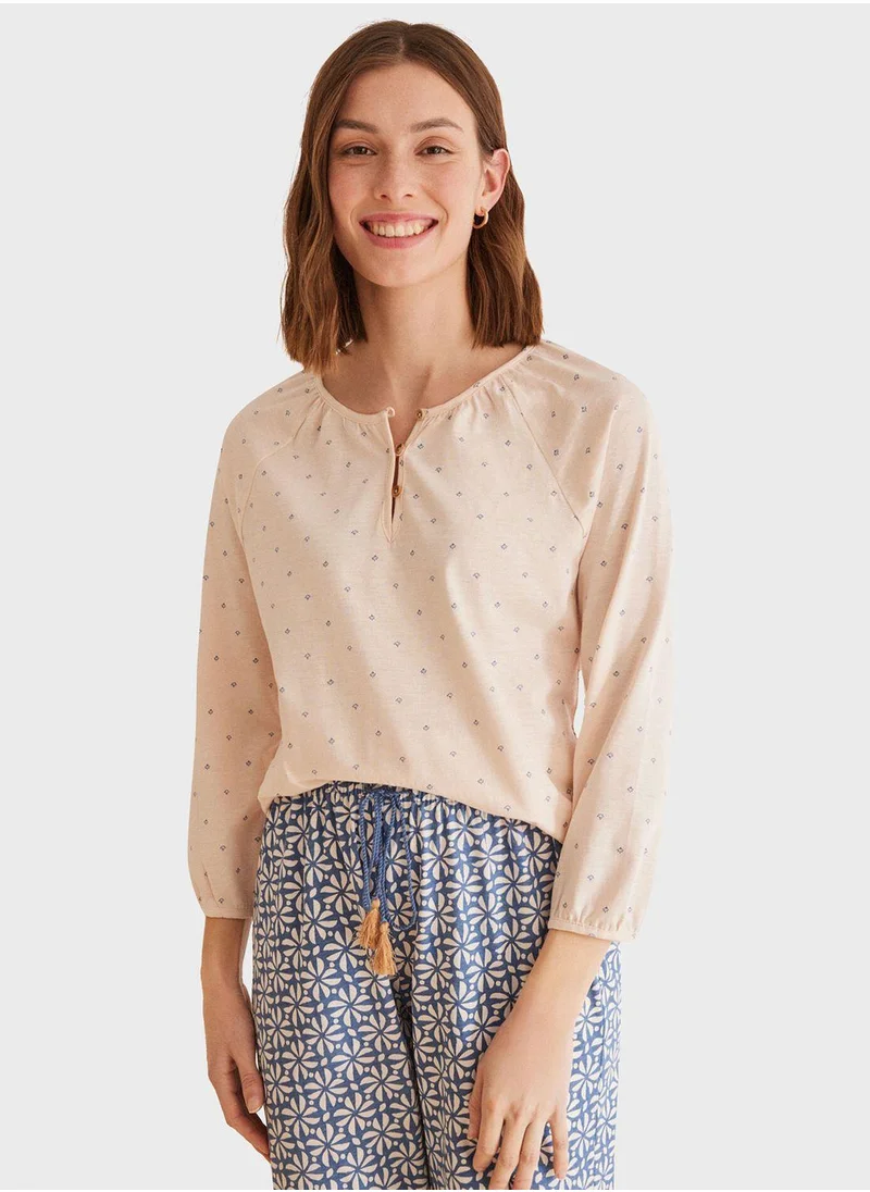 ومن سيكريت Printed Long-Sleeved Sleep Shirt