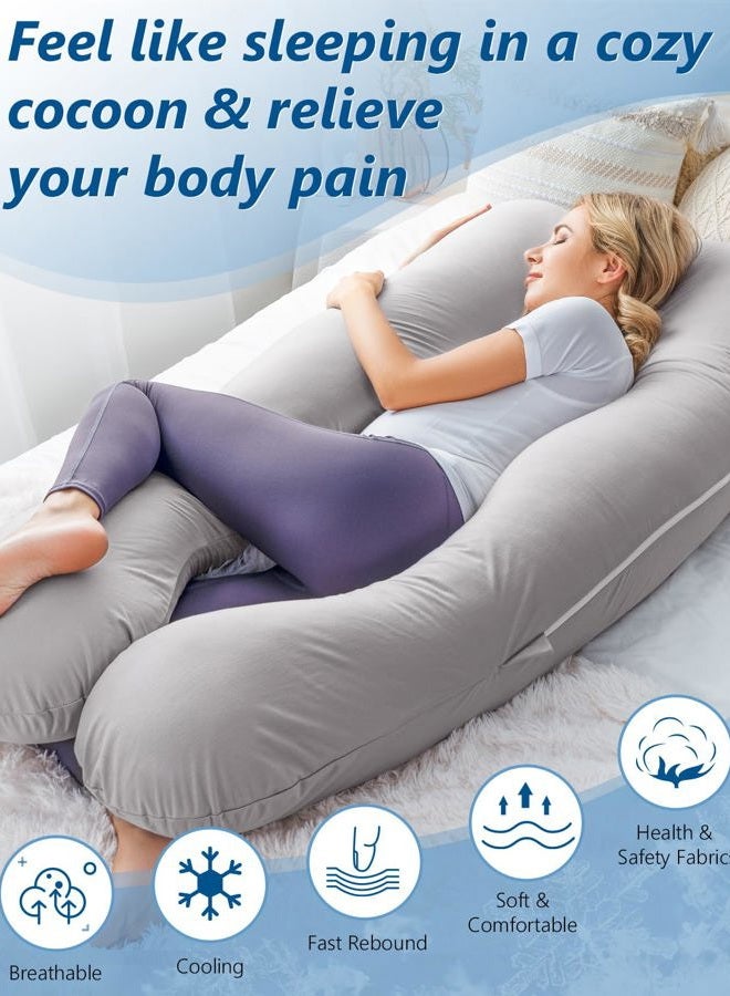 Meiz Pregnancy Pillow, Cooling Silky Pregnancy Pillows for Sleeping, Maternity Body Pillow for Pregnant Woman with Cooling Silk Jersey Cover, Light Grey - Image 4