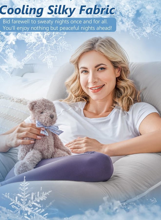 Meiz Pregnancy Pillow, Cooling Silky Pregnancy Pillows for Sleeping, Maternity Body Pillow for Pregnant Woman with Cooling Silk Jersey Cover, Light Grey - Image 3
