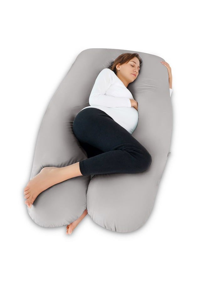 Meiz Pregnancy Pillow, Cooling Silky Pregnancy Pillows for Sleeping, Maternity Body Pillow for Pregnant Woman with Cooling Silk Jersey Cover, Light Grey - Image 1
