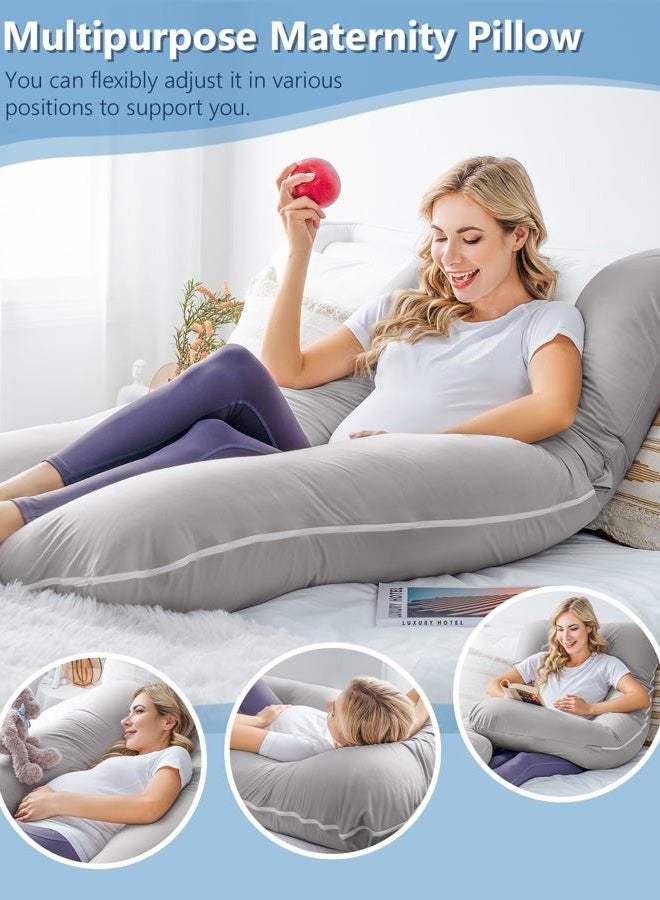 Meiz Pregnancy Pillow, Cooling Silky Pregnancy Pillows for Sleeping, Maternity Body Pillow for Pregnant Woman with Cooling Silk Jersey Cover, Light Grey - Image 5