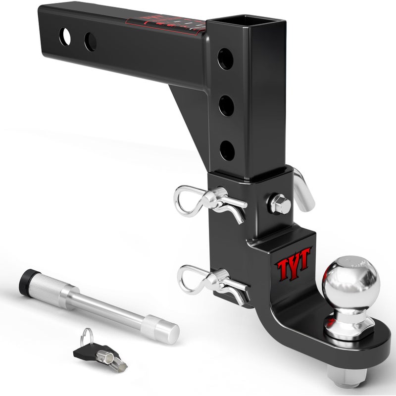 TYT Adjustable Trailer Hitch Ball Mount 2 Towing Ball 7500 LBS 912 Drop and 814 Rise Fits 2in Receiver with 2 PinClips and 58 Premium Pin Lock for Heavy Duty Truck