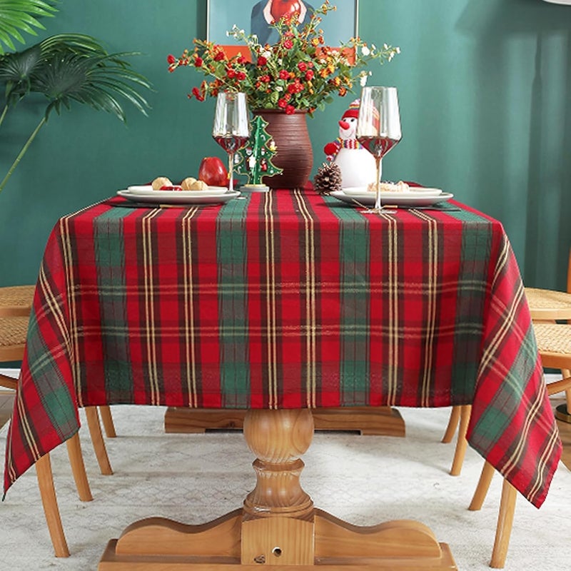 SASTYBALE Christmas Tablecloth RedPlaid Rectangle Xmas Metallic Fabric Table Cloth DustProof Wrinkle Resistant Heavy Weight Polyester Table Cloths for Holiday Kitchen Dinning Tabletop52 x 70 - Image 4