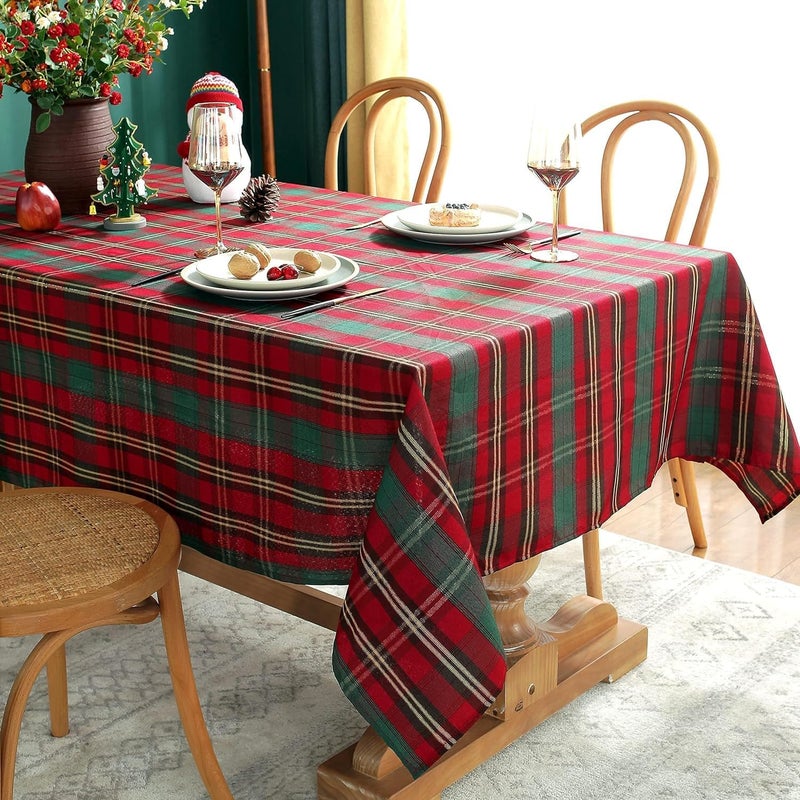 SASTYBALE Christmas Tablecloth RedPlaid Rectangle Xmas Metallic Fabric Table Cloth DustProof Wrinkle Resistant Heavy Weight Polyester Table Cloths for Holiday Kitchen Dinning Tabletop52 x 70 - Image 3