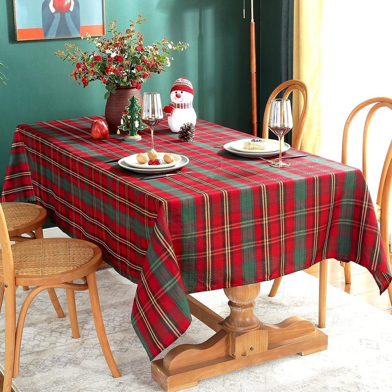 SASTYBALE Christmas Tablecloth RedPlaid Rectangle Xmas Metallic Fabric Table Cloth DustProof Wrinkle Resistant Heavy Weight Polyester Table Cloths for Holiday Kitchen Dinning Tabletop52 x 70 - Image 2