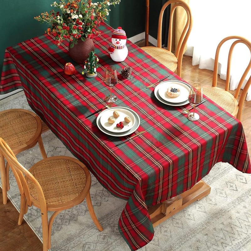 SASTYBALE Christmas Tablecloth RedPlaid Rectangle Xmas Metallic Fabric Table Cloth DustProof Wrinkle Resistant Heavy Weight Polyester Table Cloths for Holiday Kitchen Dinning Tabletop52 x 70 - Image 1