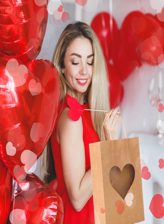 Eersida 24 Pcs Valentine's Day Gifts Bags with Heart Window Kraft Brown Paper Goodie Bag Bulk Holiday Candy Treat Wrapping with Handle for Galentines Wedding Birthday Party Supplies, 8.3"x5.9"x3.2" - Image 4